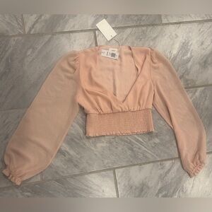 NWT Wilfred By Aritzia Womens Wistful Coral Long Sleeve Crop Top Size XS